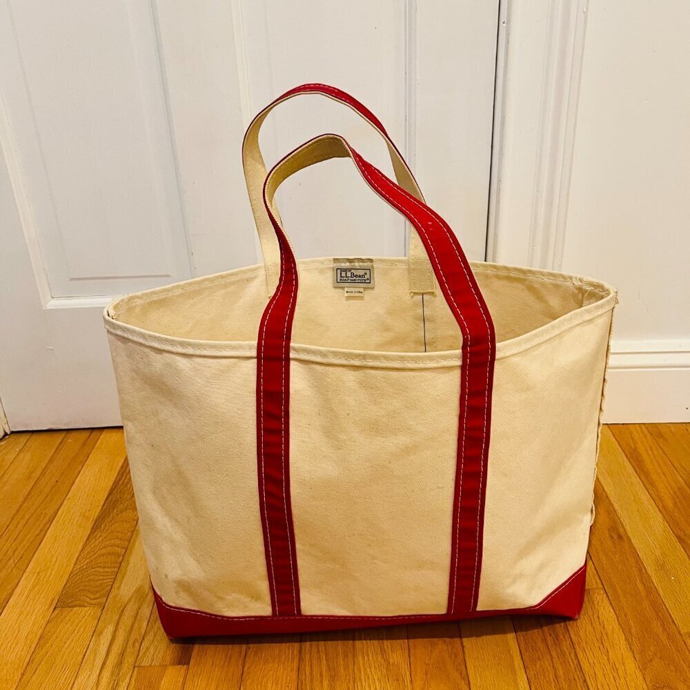 Vintage 1980s L.L Bean Boat And Tote Large Heavy Canvas Bag USA Red/White - Picture 5 of 16